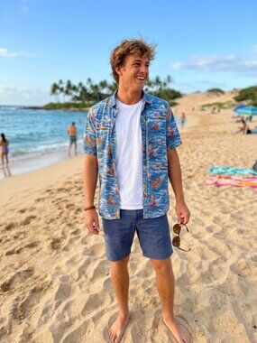 Paperdenim&cloth Mens Surf Print Button-Up Shirt XL Cotton Blend
